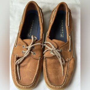 Sperry Men's Tan Leather Lace-Up Boat Shoes Size: Men’s 9.5 Wide
